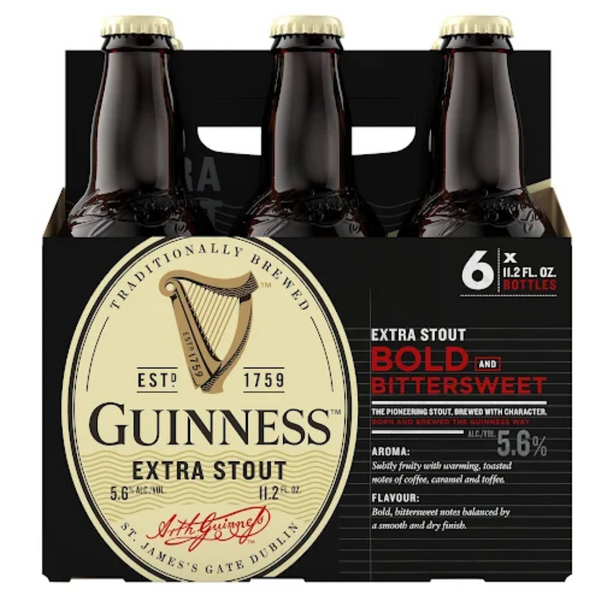 Guiness Extra Stout - 12oz Bottles, 6 pack